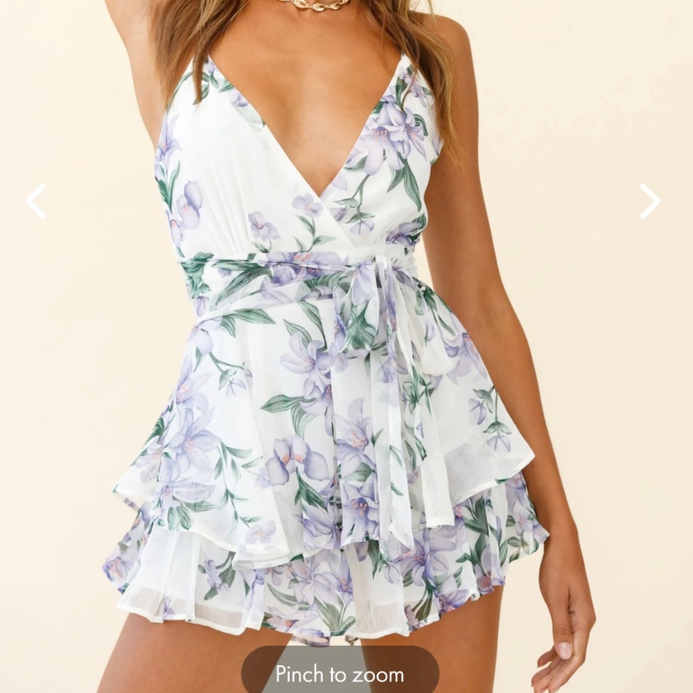 FIT & FLARE CAMI STRAP ROMPER ORCHID PRINT WHITE